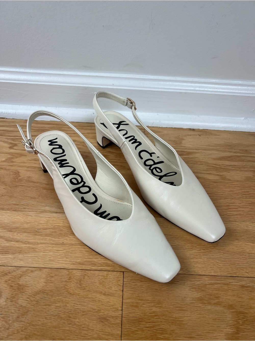 Sam Edelman Ronnie Leather Slingback Heels in Ivory Size 8